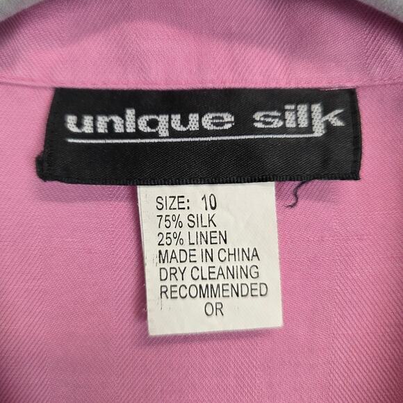 Vintage Silk Linen 8 Dress 10 Blazer Set Pink Pastel Embroidered Coquette Floral - Picture 9 of 16